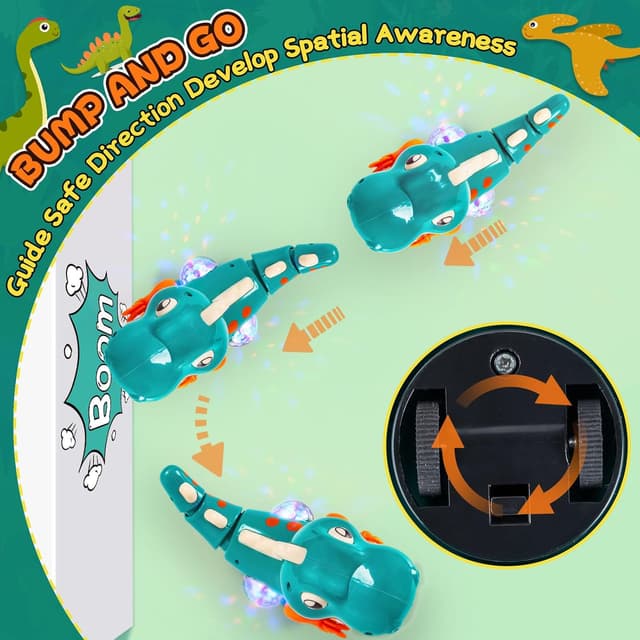 Detalle 2 de Thedttoy Musical Light Crawling Walking Dinosaur Toy (Green) for Baby Boys & Girls