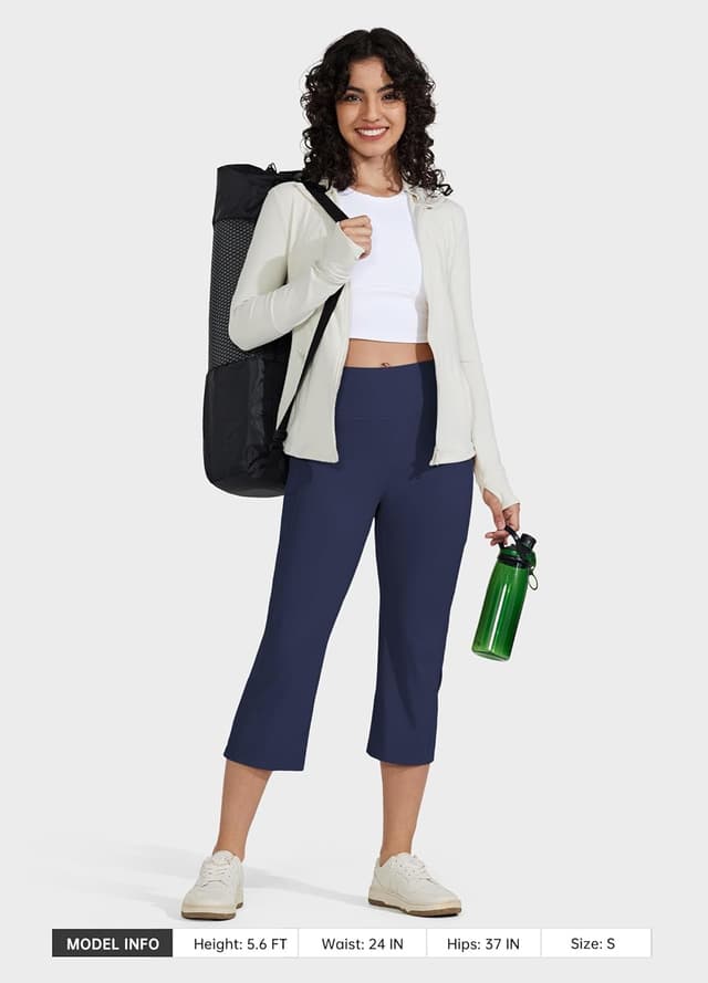 Detalle de Willit Women’s High-Waist Yoga Capris (21" Inseam) Straight-Leg Workout Leggings with Pockets