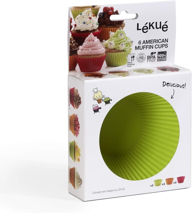 Detalle 2 de Lékué Cupcake-Form aus Silikon, mehrfarbig, 10 cm – 6-teiliges Cupcake-Set