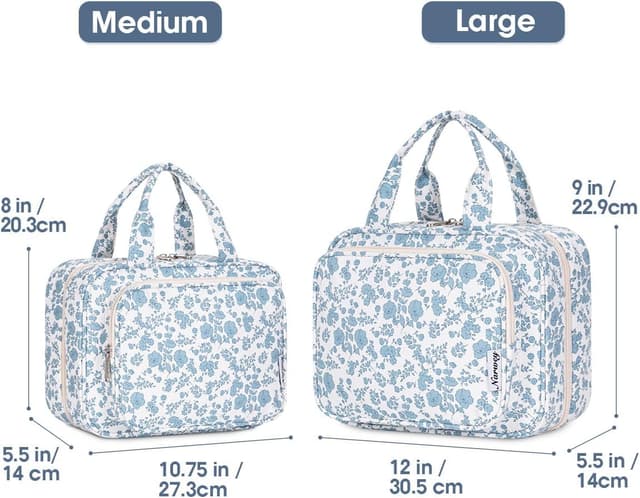 Detalle de Narwey Large Hanging Travel Toiletry Bag for Women (Little Blue Flower) – Organiser wash bag with hook