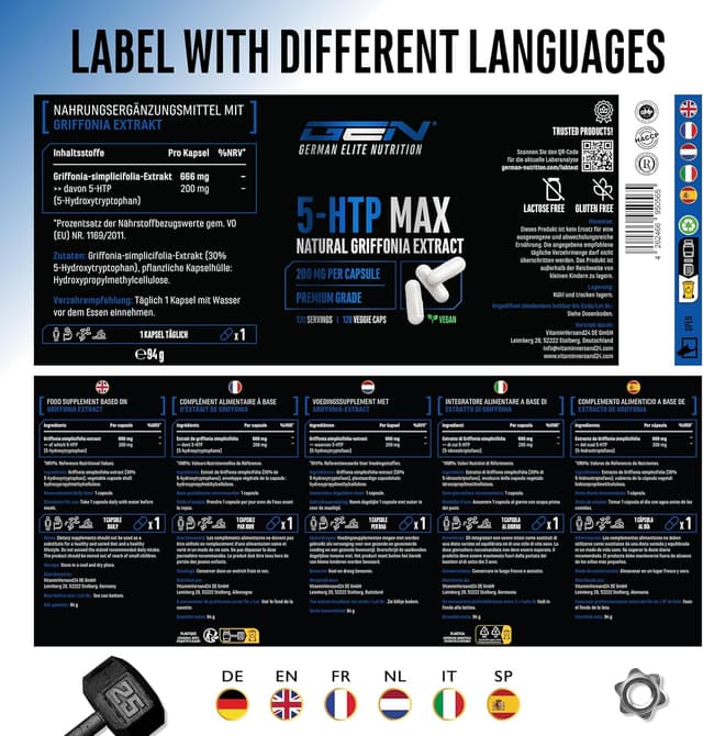 Thumbnail 6 de 5-HTP MAX – 120 vegane Kapseln mit 200 mg 5-HTP aus Griffonia