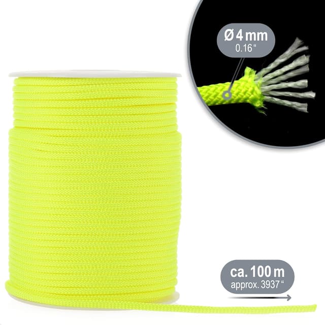 Detalle de COM-FOUR Corda Ø 4 mm da 100 m in nylon giallo neon, carico fino a 250 kg