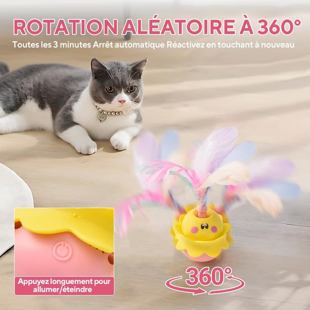 Detalle de LIFLIX Jouet interactif automatique pour chat à plumes, rotation 360° et LED (rose)