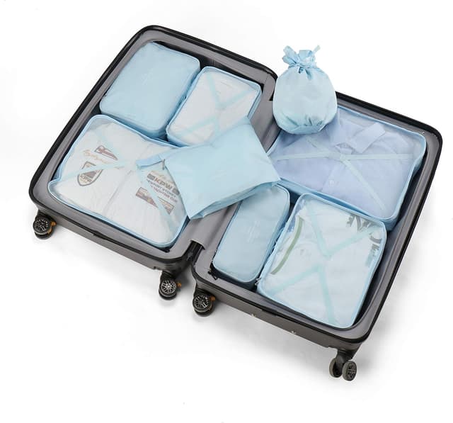 Detalle de Koffer Organizer Reise Kleidertaschen Set (8 Sets/7 Farben) mit Schuh-Aufbewahrungsbeuteln – Hellblau