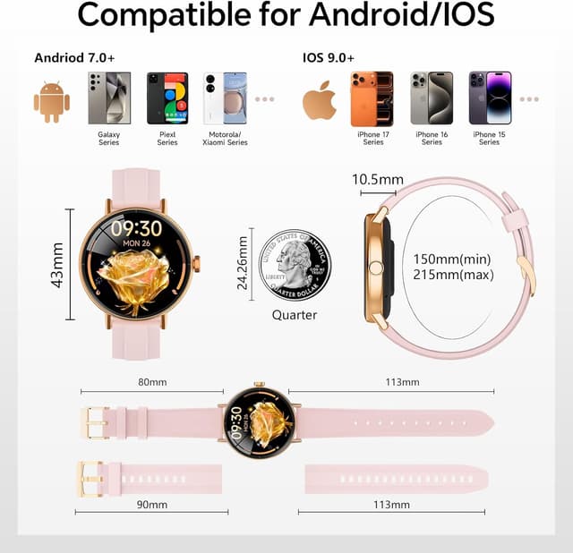 Thumbnail 6 de Round Smart Watch 43mm 1.27" HD, Heart Rate