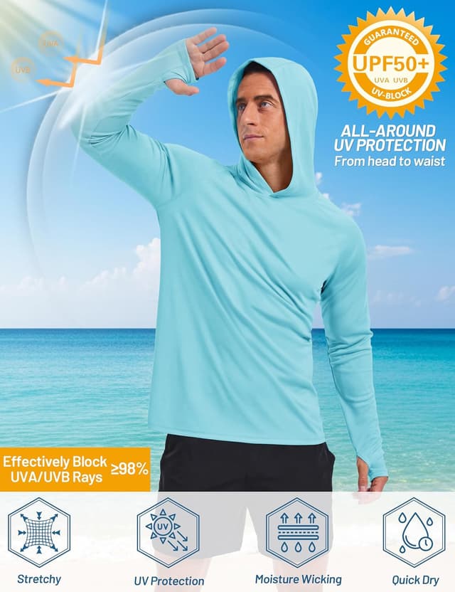 Detalle de TACVASEN men’s UPF 50+ sun protection hoodie rash guard long-sleeve