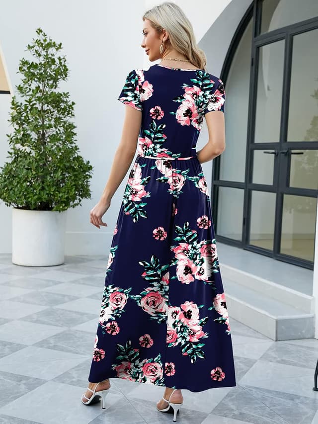 Detalle de ANRILITA Maxi Dress for Women 2026 Wrap V-Neck Empire Waist with Pockets