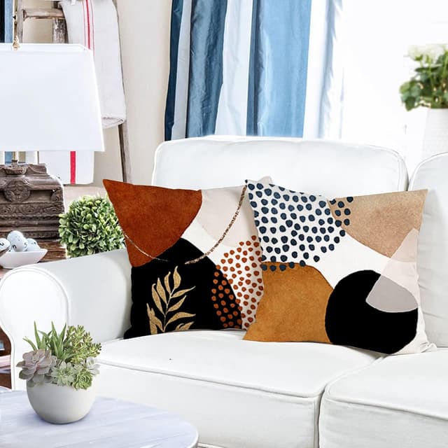 Detalle de YCOLL lot de 4 housses de coussin 45 x 45 cm en lin à motif abstrait