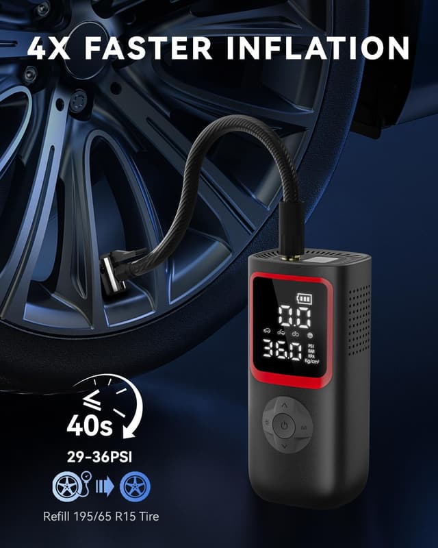 Detalle 2 de Portable Tire Inflator Air Compressor (150PSI) with Dual Display, LED Light & USB Output