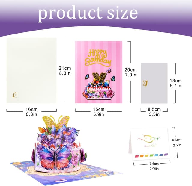 Thumbnail 6 de Magic Arts 3D Pop Up Birthday Card for Women – Multi-tier cake with butterflies & flowers