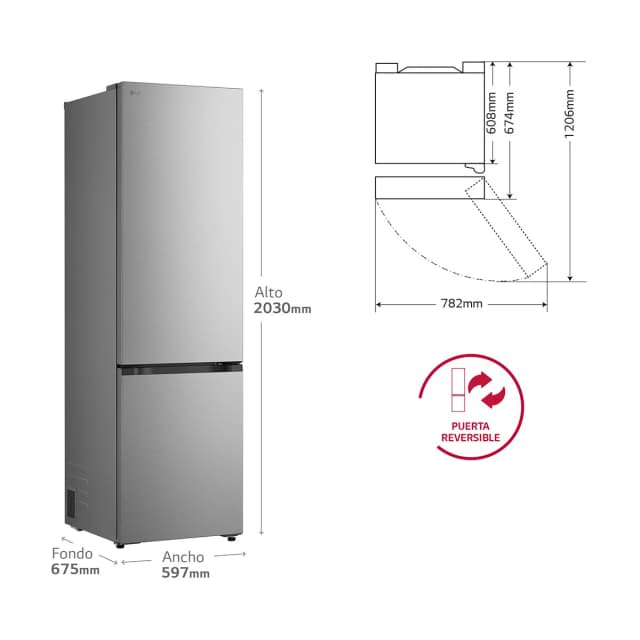 Detalle 2 de LG GBBSJ20DPY reacondicionado grado C (combi 2,03 m) con DoorCooling+ y Wi‑Fi ThinQ
