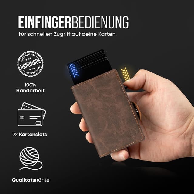 Detalle 2 de CARD Nine! Clip Wallet mit RFID-Schutz – Slim Cash Clip Geldbörse mit Münzfach (Dunkelbraun)
