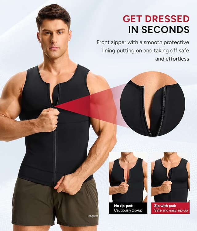 Detalle de Junlan canotta uomo compressione con cerniera, contenitiva snellente modellante per fitness e postura