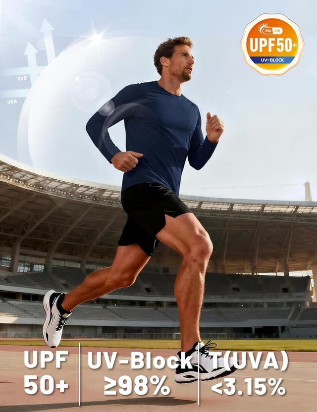 Detalle de TACVASEN Herren UPF 50+ UV-Schutz Langarmshirt (Rashguard) für Outdoor & Sport