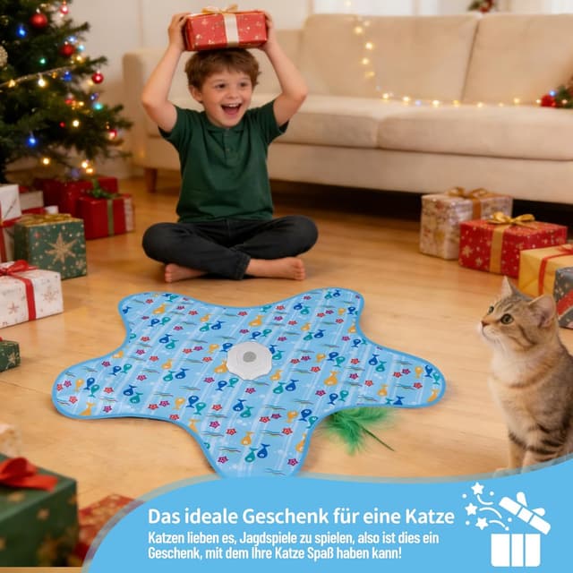 Thumbnail 6 de Interaktives Katzenspielzeug mit Feder und Quietschmaus – USB wiederaufladbar, mit Versteckspiel & 3 Lichtmodi (blau)