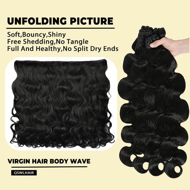 Detalle de 14A Human Hair Bundles (Body Wave) 20, 22, 24 Inch — 100% Unprocessed Brazilian Virgin Hair, 3 Bundles