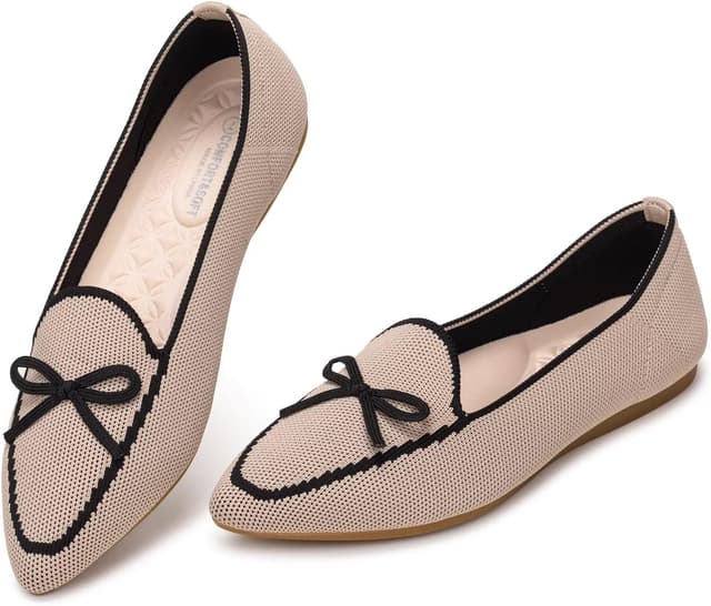 Detalle de Frank Mully Loafer Flats für Damen aus Strickstoff – waschbare Ballerina-Schlüpfer mit Schleifen
