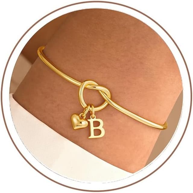 Detalle de Bracelet TINGN pour femme plaqué or 14 carats, nœud d’amour avec initiale de A à Z (réglable)