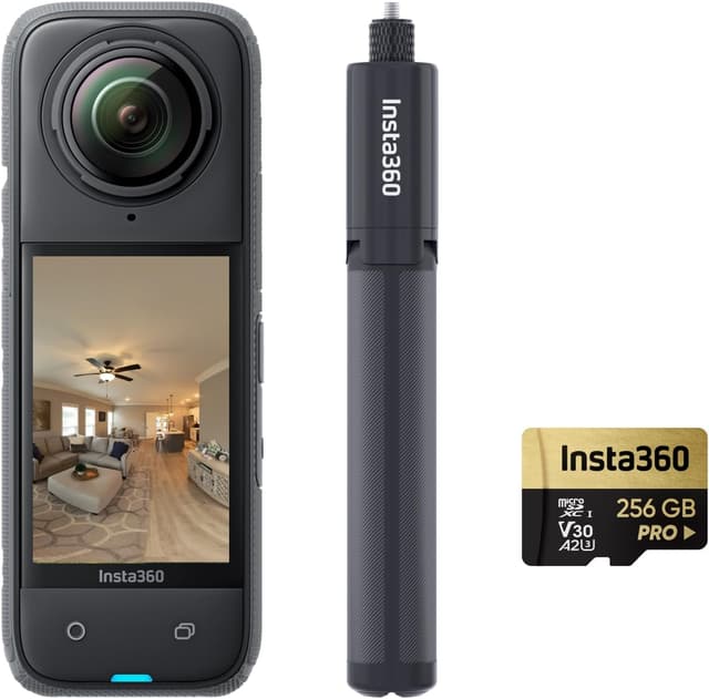 Detalle de Insta360 X4 Virtuelle Touren-Bundle (72 MP) für 360°-Fotos & Videos – mit auswechselbarem 2290 mAh Akku