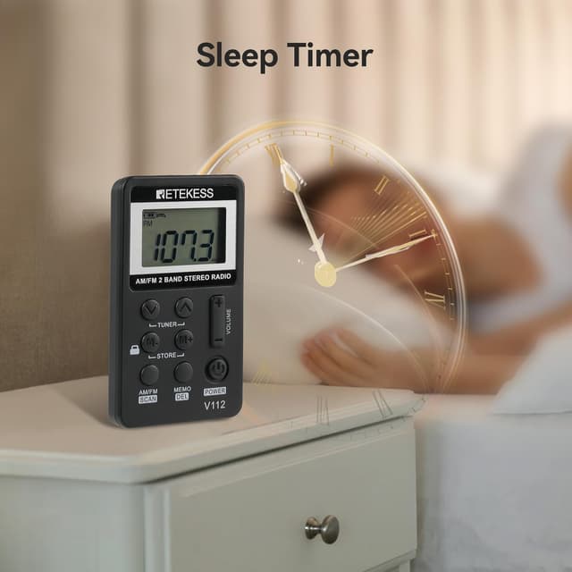 Detalle de Retekess V112 miniradio portatile ricaricabile con cuffie (AM/FM, Nero)