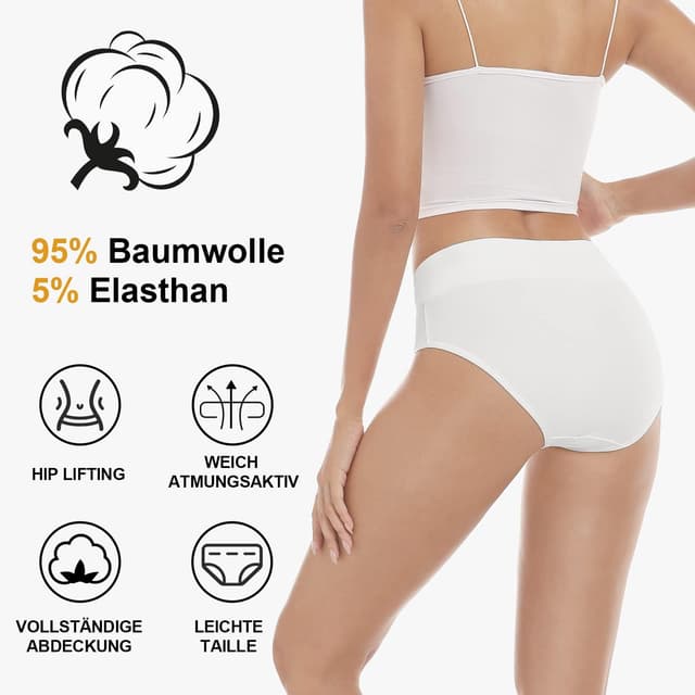 Detalle de anqier Damen-Unterhosen im 5er-Set: High-Waist Slips aus Stretch-Baumwolle