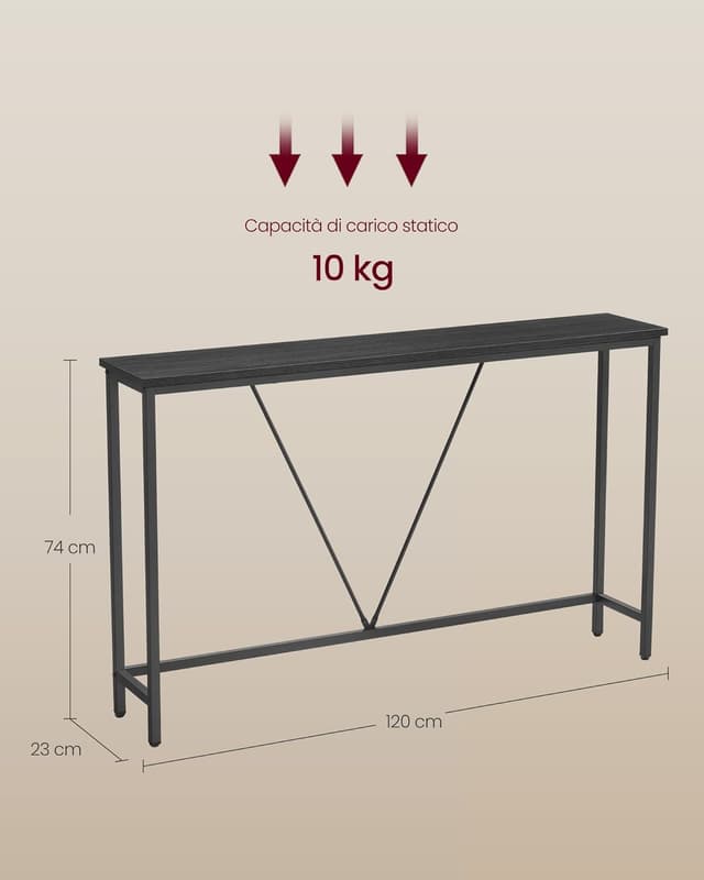 Detalle de VASAGLE LNT020B04 tavolo consolle stretto grigio antracite e nero, per ingresso e dietro al divano