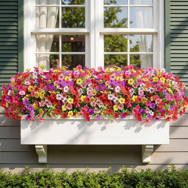 Detalle de Alupssuc 24 Bundles Artificial Flowers (Outdoor UV-Resistant) – Mixed 6 Colours Violet Spring Grass & Eucalyptus