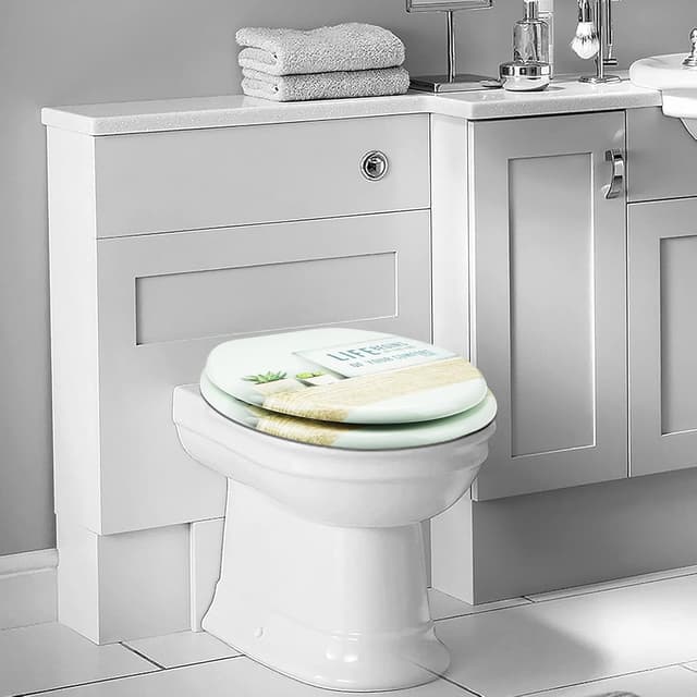 Detalle 2 de SANFINO Premium WC Sitz mit Absenkautomatik „Life“ – Toilettendeckel aus Holz, einfache Montage