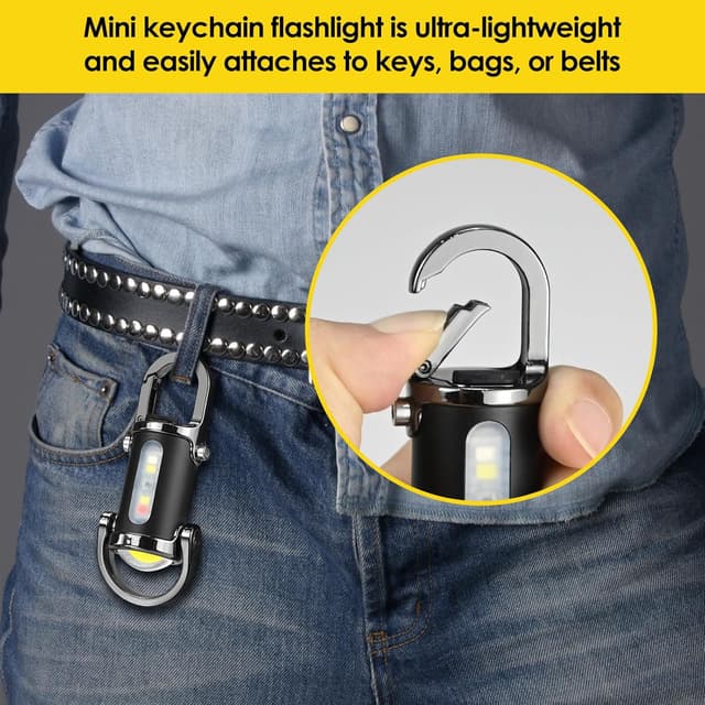Detalle de 1200lm Mini Rechargeable Keychain Flashlight (Waterproof LED) with Carabiners, Black