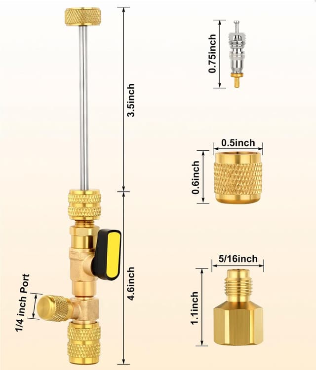 Detalle 2 de WADEO Valve Core Remover & Installer Tool (Dual SAE 1/4 & 5/16) with Valve Cores and Brass Nuts