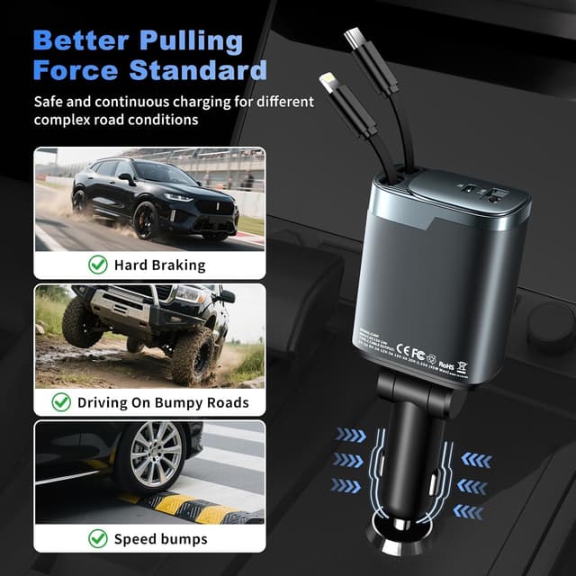 Thumbnail 4 de 84W Retractable Car Charger USB-C 4-in-1