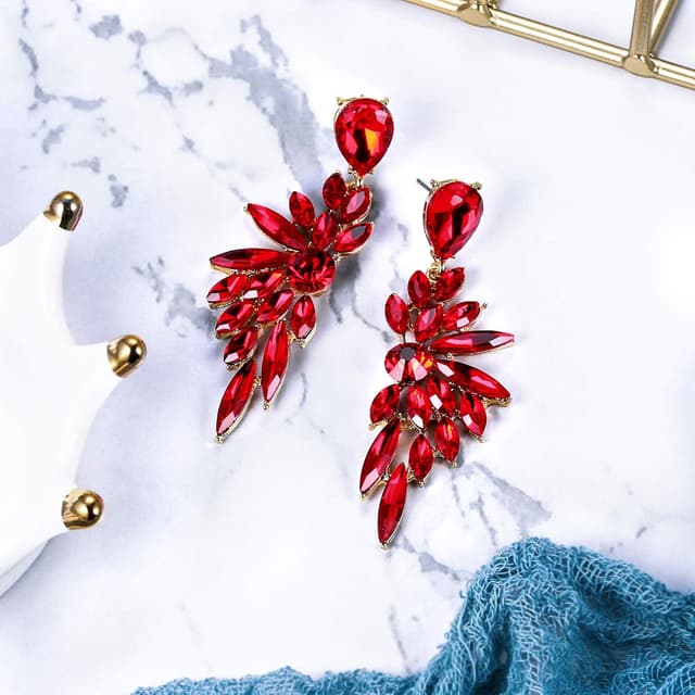 Detalle de Clearine Ohrringe Hochzeit Braut mit Kristall- Tropfen/Marquise (Cluster) – hängende Ohrstecker für Damen