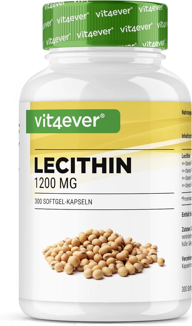 Detalle de vit4ever Lecithin 1200 mg – 300 Softgels (Sojalecithin, ohne Gentechnik)