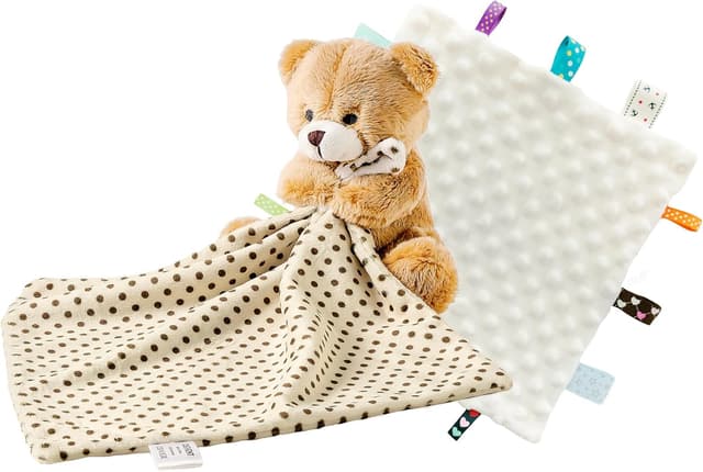 Detalle de CREVENT Soft Plush Animal Face Baby Comforter with Tag (Hugging Bear) – Skin-friendly plush for day-to-day comfort