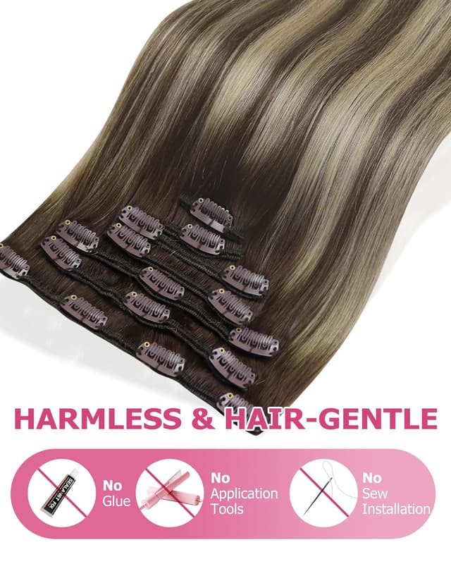 Thumbnail 4 de YoungSee Clip-in Echthaar Extensions Ombre Braun/Blond (50 cm, 120 g) – 7-teilig mit Clips