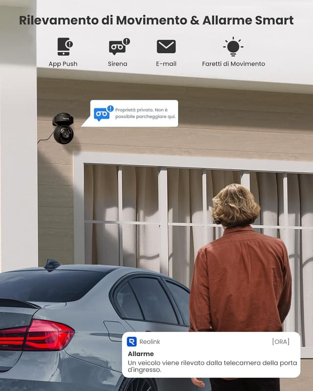 Detalle de Reolink E1 Outdoor 5MP Wi‑Fi esterna con PTZ 355°/50°, 3x zoom e audio bidirezionale