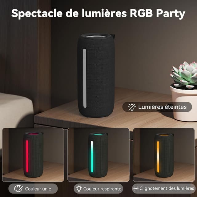 Detalle de oraolo Enceinte Bluetooth puissante 24W mini portable IPX6 (Bluetooth 5.4, RGB, TWS, USB, AUX, TF, jusqu’à 30 h)