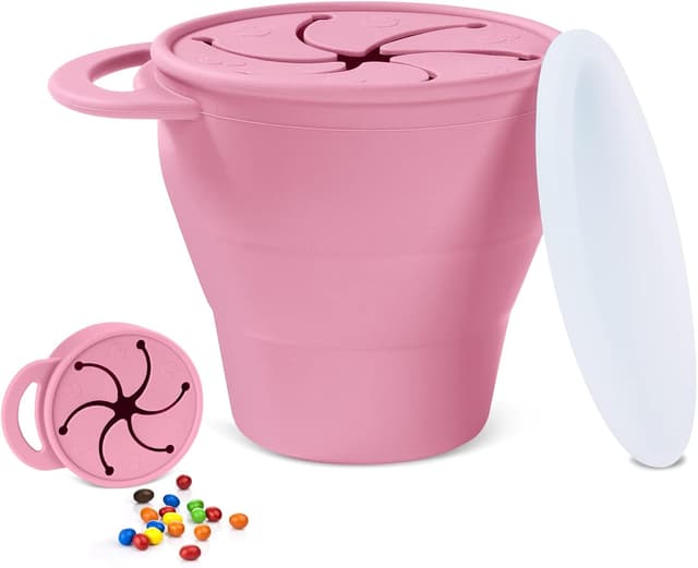 Detalle de Vicloon Tasse à collation en silicone pliable (boîte à goûter avec couvercle et poignées), sans BPA