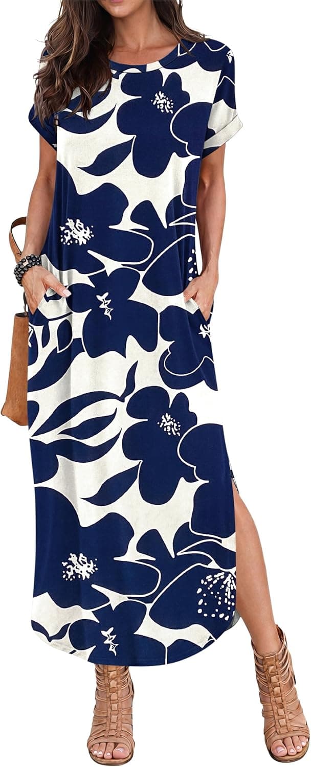 Detalle de Robe d’été PLOKNRD longue à col rond et manches courtes, avec poches et fente