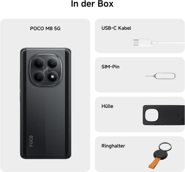 Detalle de Xiaomi POCO M8 5G (8 GB RAM + 512 GB) mit 6,77" Flow-AMOLED, Snapdragon 6 Gen 3 und 50-MP KI-Dual-Kamera – Schwarz
