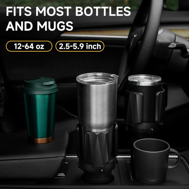 Detalle de DYLEN Car Cup Holder Expander Adapter for Expandable Arms (Fits large bottles and mugs 14-64oz)