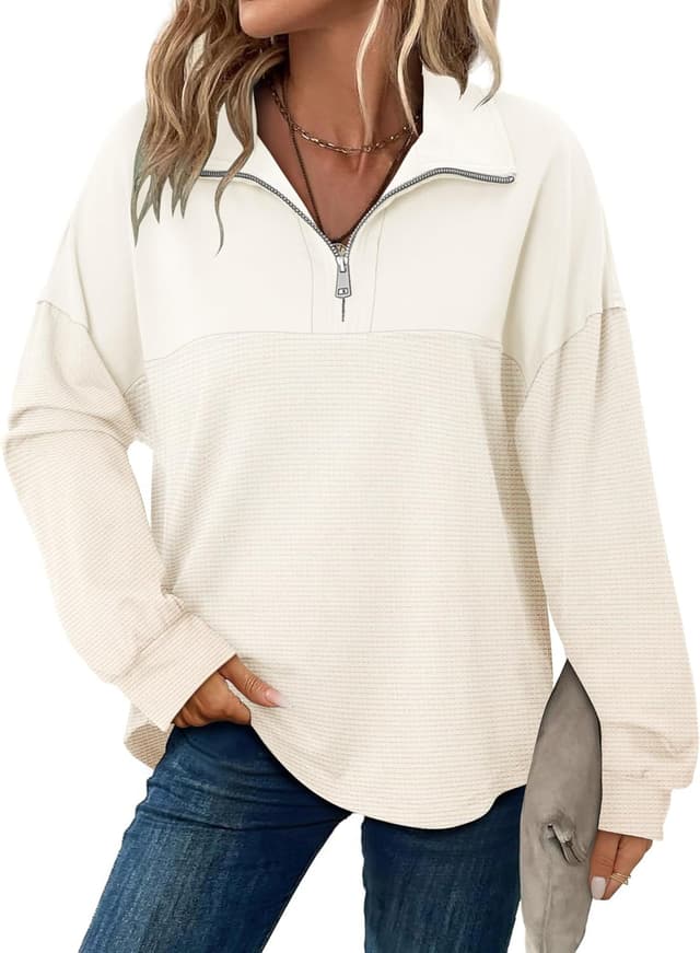 Detalle de CHICZONE women’s oversized quarter-zip sweatshirt (soft cotton-blend) for everyday wear