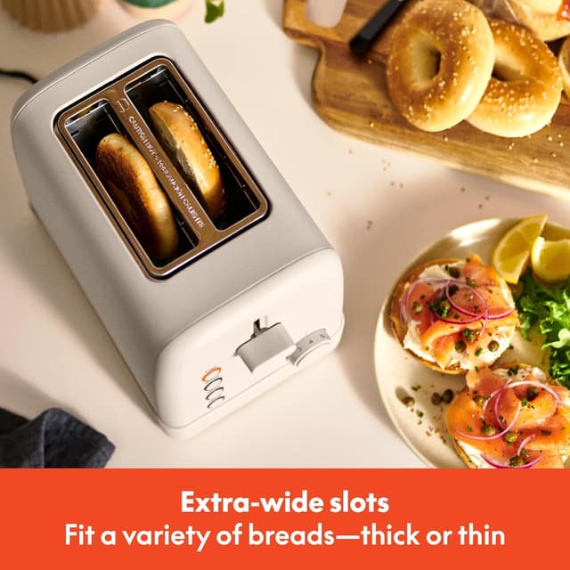Detalle de bella 2-Slice Toaster with 6 Shade Control (Reheat, Cancel, Bagel & Defrost) and Removable Crumb Tray
