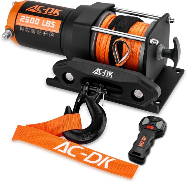 Detalle de AC-DK 2500 lb ATV/UTV Winch Kit with Synthetic Rope, 12V Motor, Wireless Remote & Mounting Plate