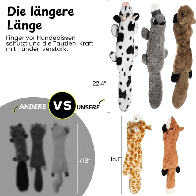 Detalle de Nocciola 2er-Set Hundespielzeug ohne Füllung mit Quietscher – Kuh & Reh