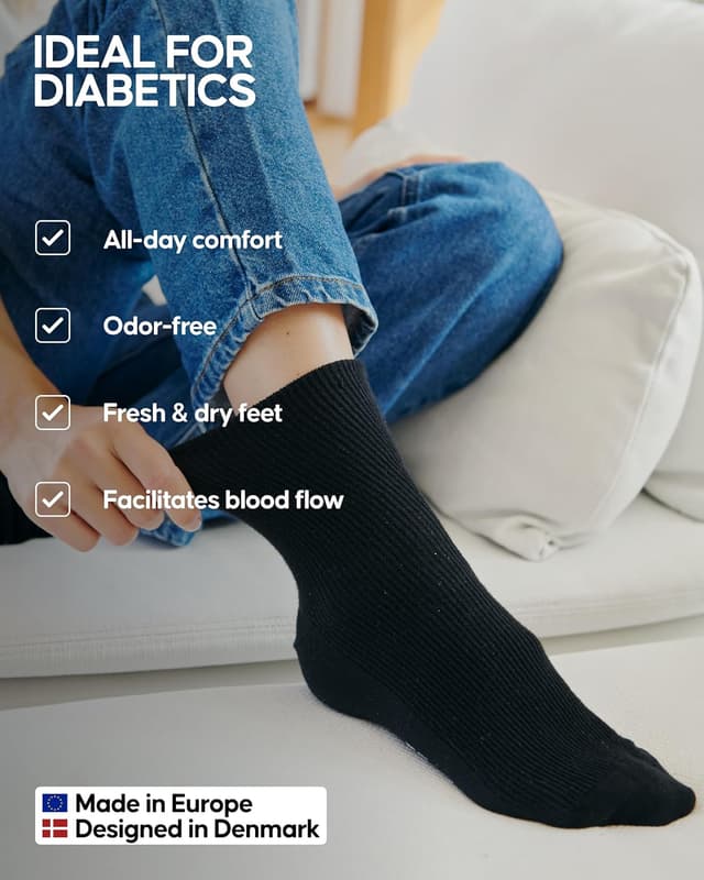 Detalle de DANISH ENDURANCE Diabetic Socks for Men (Bamboo, Non Elastic, Non Binding) – 3-Pack
