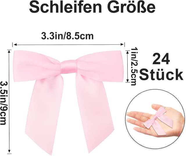 Detalle de jijAcraft Rosa kleine Schleifen mit Draht und Selbstklebepunkt (9×8,5 cm) – 24 Stück Satin-Dekoschleifen fürs Basteln