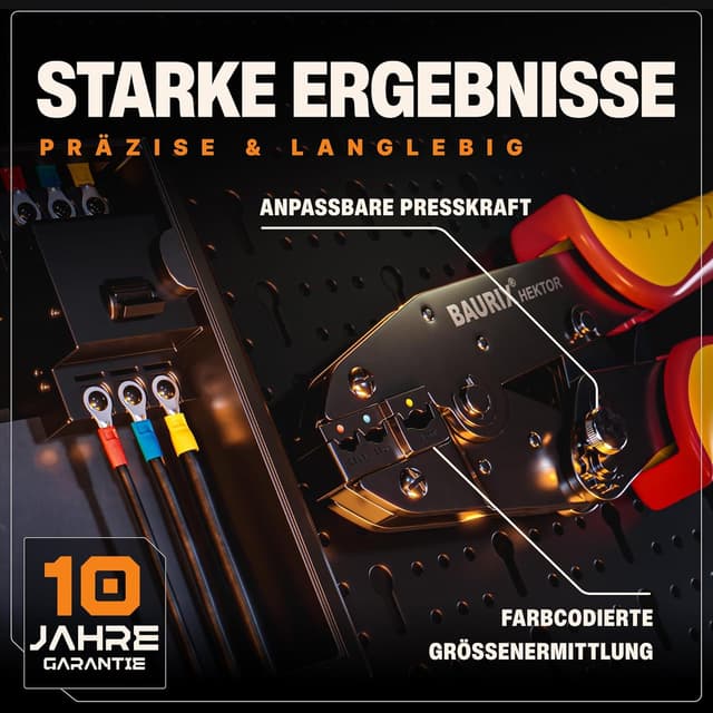 Detalle de BAURIX® Crimpzange HEKTOR für Kabelschuhe (0,5–6 mm²) – einstellbare Crimpkraft, ergonomischer Griff