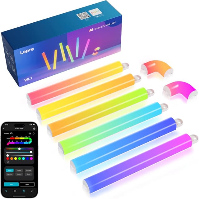 Detalle de Lepro WL1 IA Applique murale RGB IA, 6 pièces + 2 coins, contrôle vocal et synchronisation musique