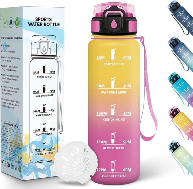 Detalle de Baramumu botella agua 1 litro a prueba de fugas Rosa Amarillo